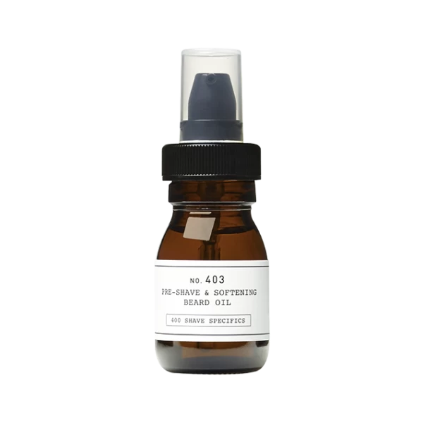 Nr. 403 PRE-SHAVE&SOFTENING BEARD OIL prieš skutimąsi naudojamas minkštinamasis barzdos aliejus