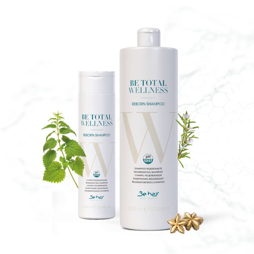 Be hair šampūnas silpniems, slenkantiems plaukams BE TOTAL WELLNESS – REBORN (pH5.3-5.7)