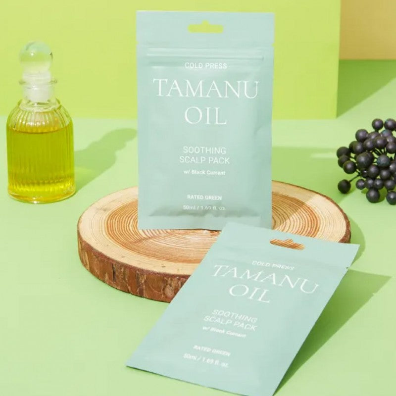 TAMANU OIL Raminanti plaukų kaukė „Cold Press Tamanu Oil Soothing Scalp Pack with Black Currant“