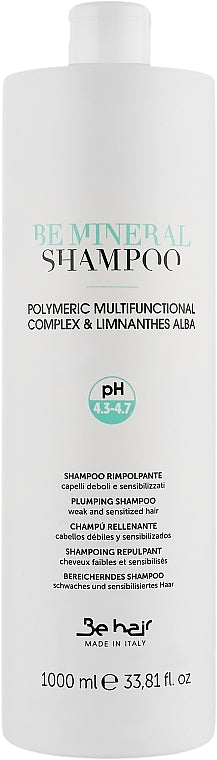 Be hair neapsunkinantis, apimties suteikiantis šampūnas, ploniems plaukams BE MINERAL (pH4.3-4.7)