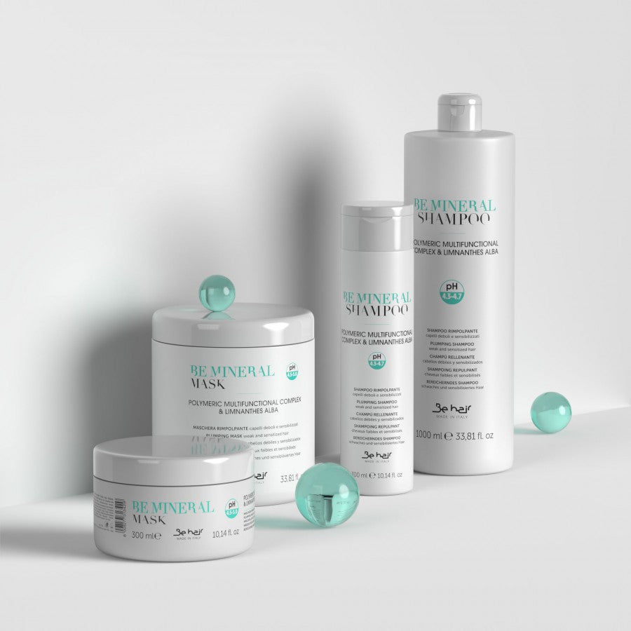 Be hair atpalaiduojanti, apimties suteikinati kaukė silpniems, ploniems, plaukams BE MINERAL (pH4,5-5)