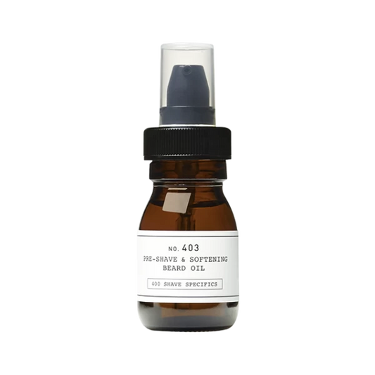Nr. 403 PRE-SHAVE&SOFTENING BEARD OIL prieš skutimąsi naudojamas minkštinamasis barzdos aliejus