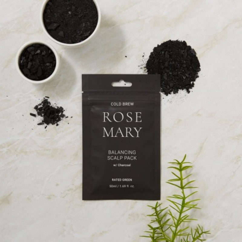 REAL MARY Atkuriamoji plaukų kaukė riebiems plaukams „Cold Brew Rosemary Balancing Scalp Pack with Charcoal“